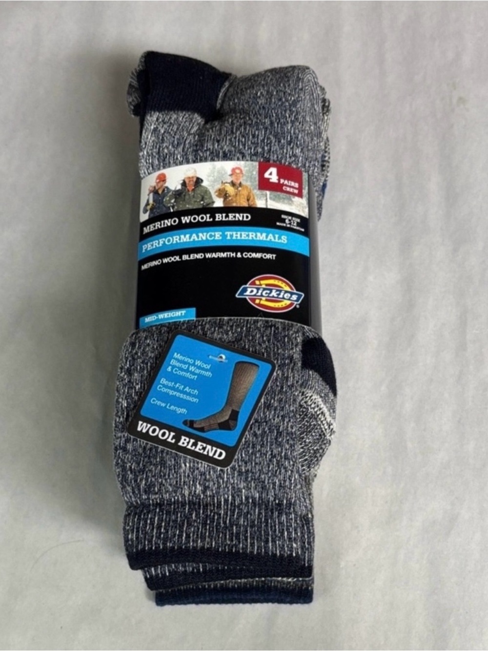 New Dickies Socks Men’s 4 Pair Gray Performance Thermals Merino Wool Mid-Weight